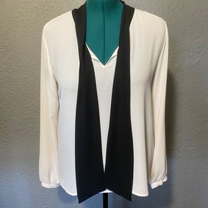 Cream Loft Blouse with Black Tie Detail
